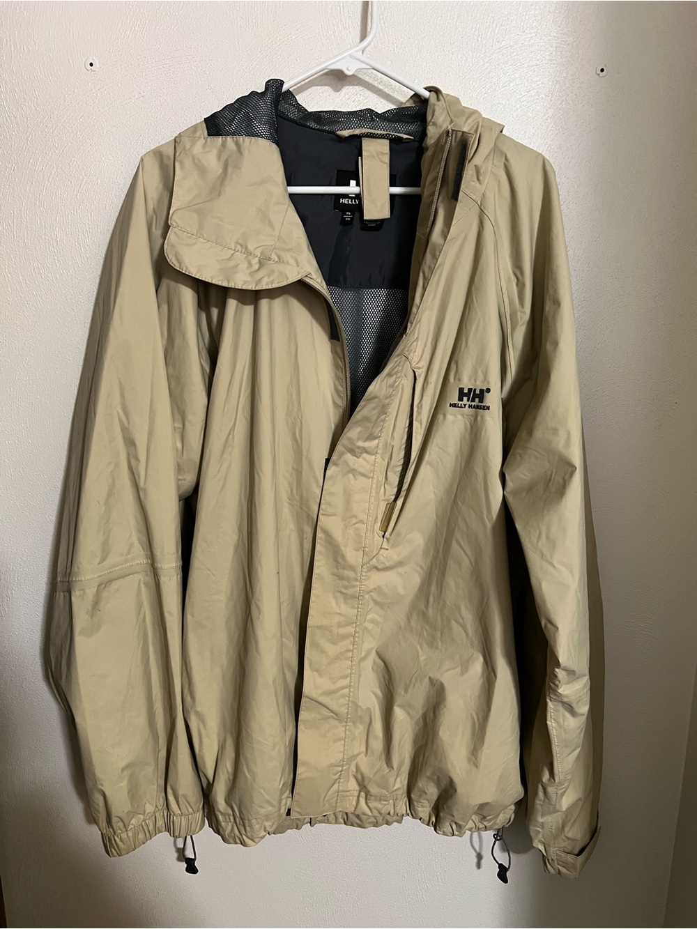 HELLY HANSEN Classic Nylon Windbreaker Jacket with Hood Tan Men's Size XL